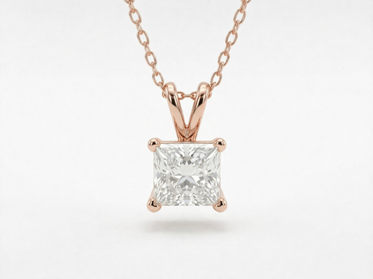 1.00 CT Princess Cut Diamond Pendant | Four-Prong Solitaire Design