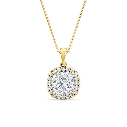 Double Halo Diamond Solitaire Pendant | Handcrafted Round Brilliant Jewelry