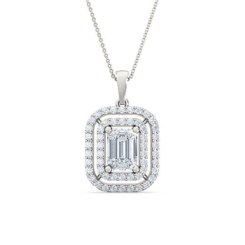 Emerald Cut Diamond Double Halo Solitaire Pendant | Handcrafted Pavé Setting