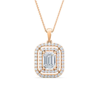 Emerald Cut Diamond Double Halo Solitaire Women's Pendant | Handcrafted Pavé Setting