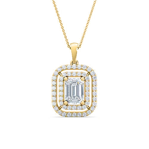 Emerald Cut Diamond Double Halo Solitaire Pendant | Handcrafted Pavé Setting