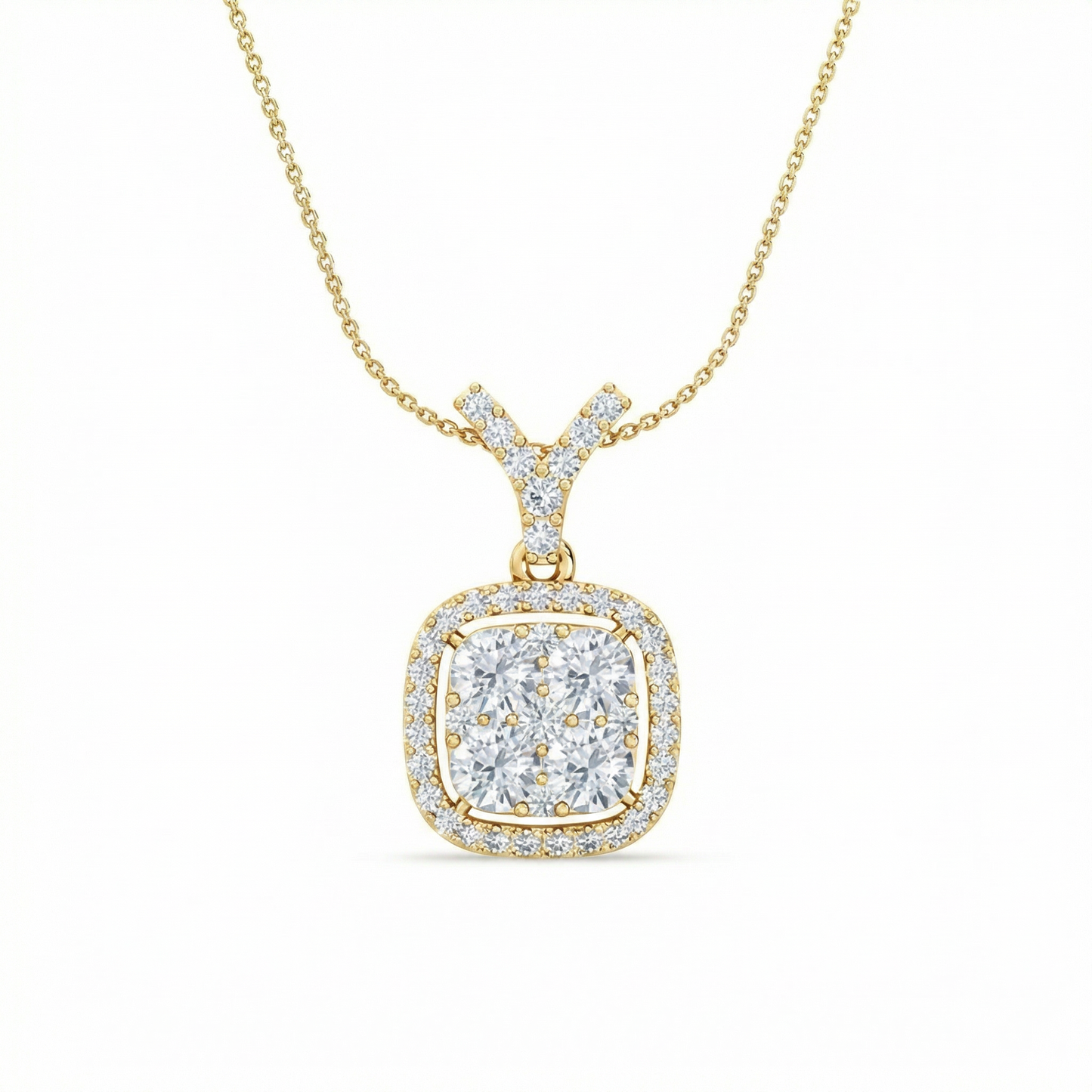 halo cluster diamond pendant | round cut pavé halo encircled classic jewelry