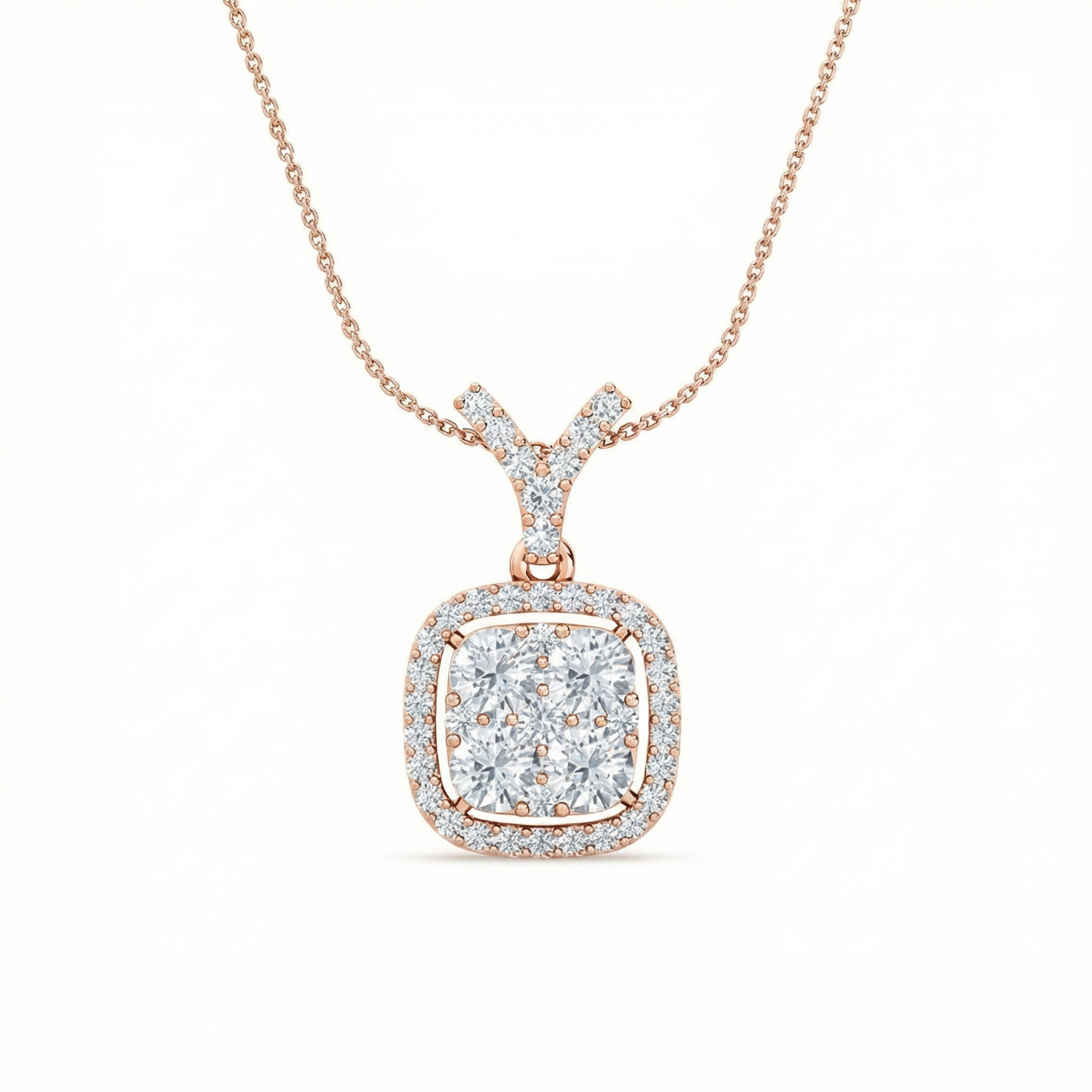 halo cluster diamond pendant | round cut pavé halo encircled classic jewelry