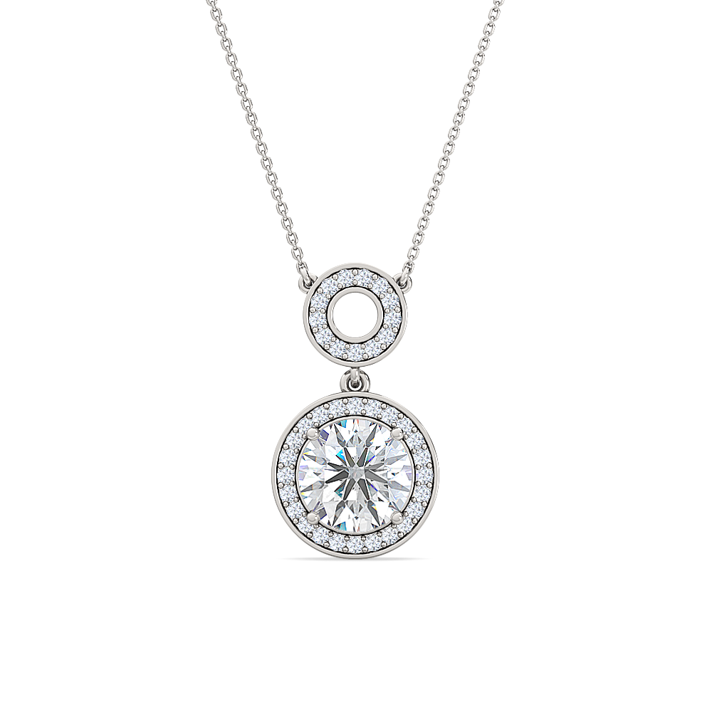 round brilliant diamond halo pendant | elegant feminine solitaire pavé setting
