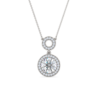 Round Brilliant Diamond Halo Pendant | Elegant Feminine Solitaire Pavé Setting