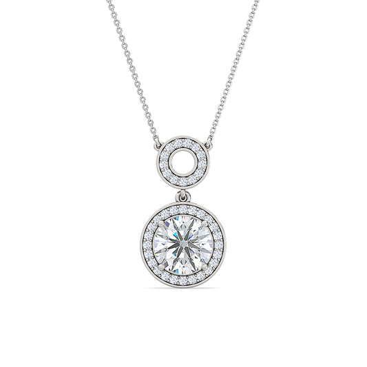 Round Brilliant Diamond Halo Pendant | Elegant Feminine Solitaire Pavé Setting