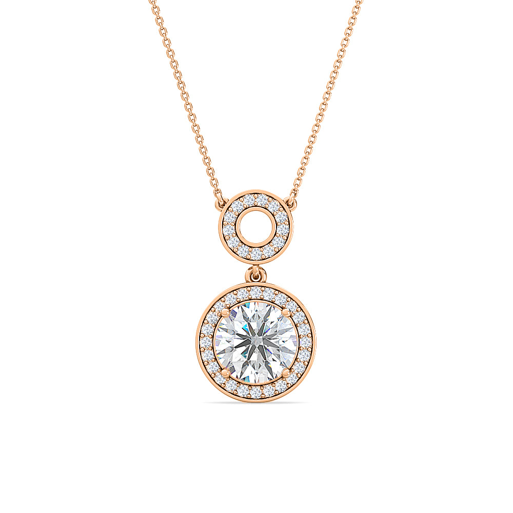 round brilliant diamond halo pendant | elegant feminine solitaire pavé setting