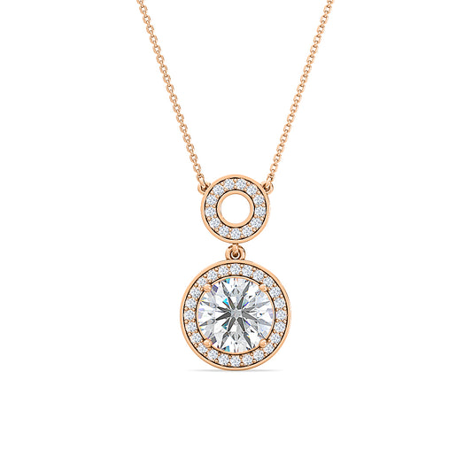 Round Brilliant Diamond Halo Pendant | Elegant Feminine Solitaire Pavé Setting