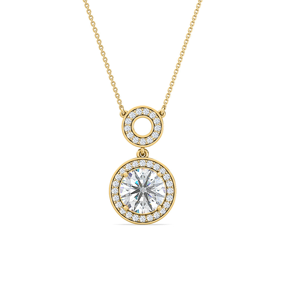 round brilliant diamond halo pendant | elegant feminine solitaire pavé setting