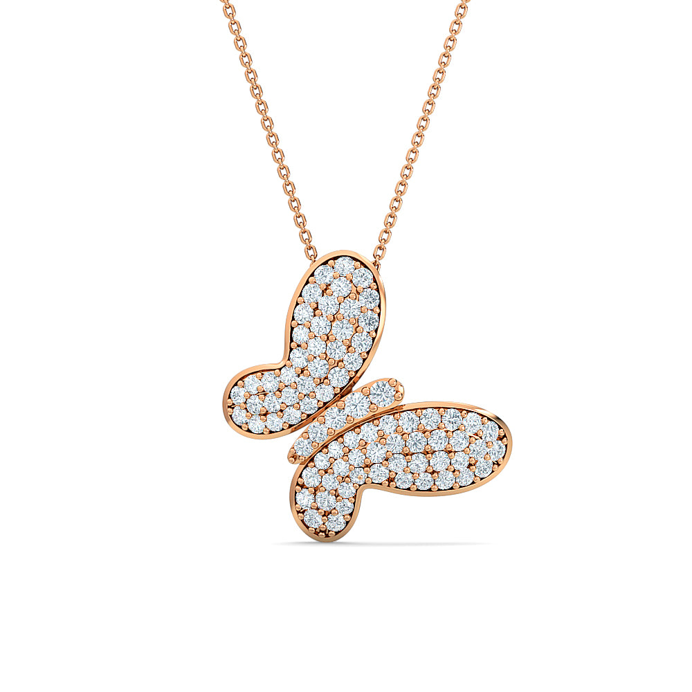 pavé butterfly diamond pendent | openwork round brilliant diamond jewelry