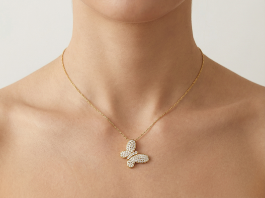 Pavé Butterfly Diamond Pendent | Openwork Round Brilliant Diamond Jewelry