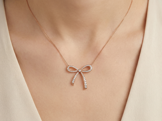 Bow Diamond Pendant | Vintage Round Cut Diamond Statement Jewelry