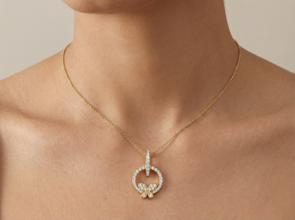 Butterfly on Circle Diamond Pendent | Sparkling Circular Butterfly Shape Diamond Jewelry