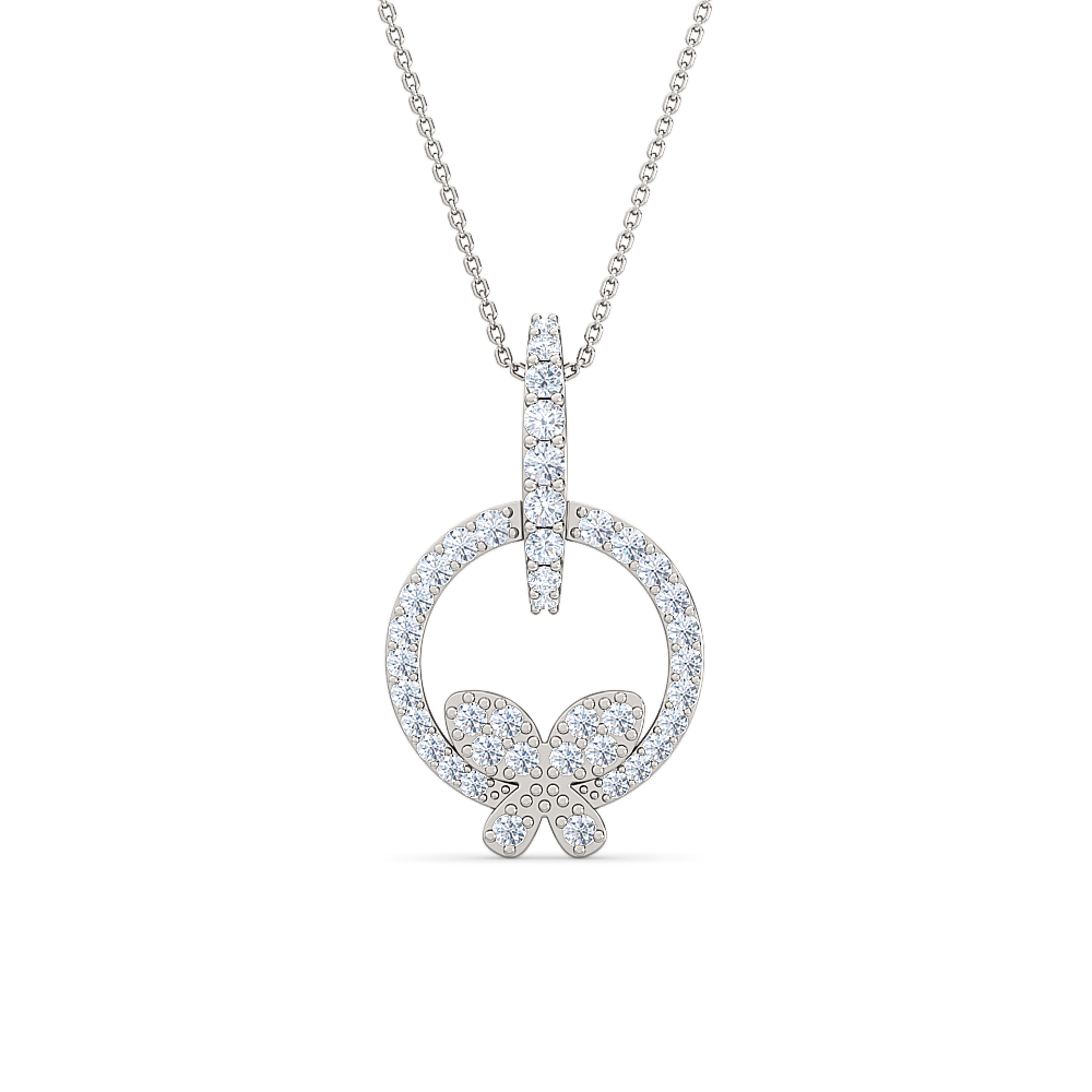 butterfly on circle diamond pendent | sparkling circular butterfly shape diamond jewelry