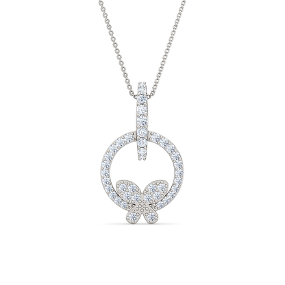Butterfly on Circle Diamond Pendent | Sparkling Circular Butterfly Shape Diamond Jewelry