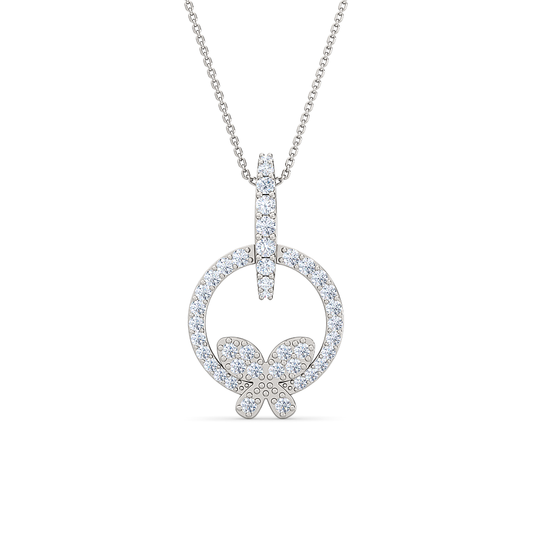 Butterfly on Circle Diamond Pendent | Sparkling Circular Butterfly Shape Diamond Jewelry