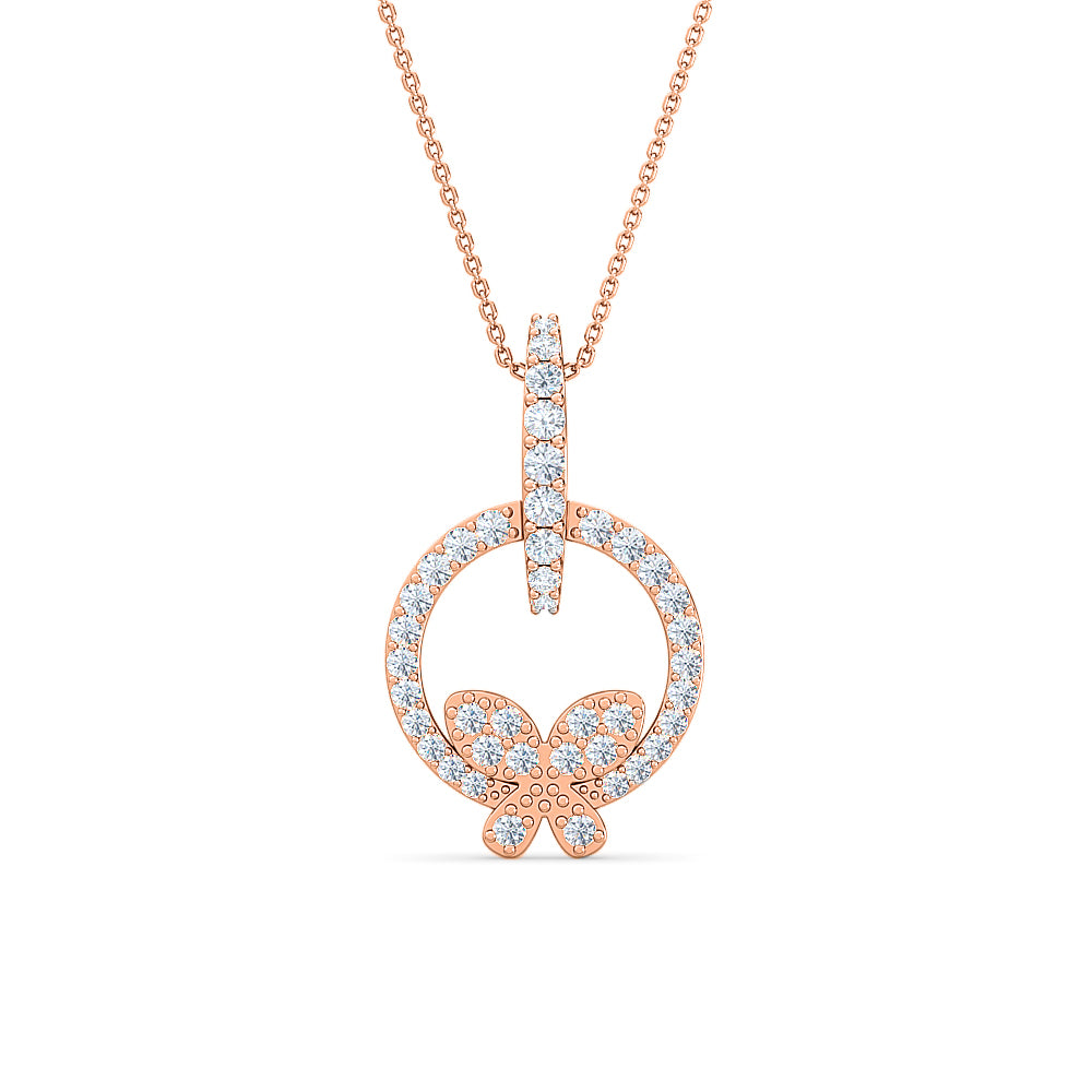 butterfly on circle diamond pendent | sparkling circular butterfly shape diamond jewelry