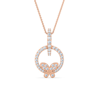 Butterfly on Circle Diamond Pendent | Sparkling Circular Butterfly Shape Diamond Jewelry