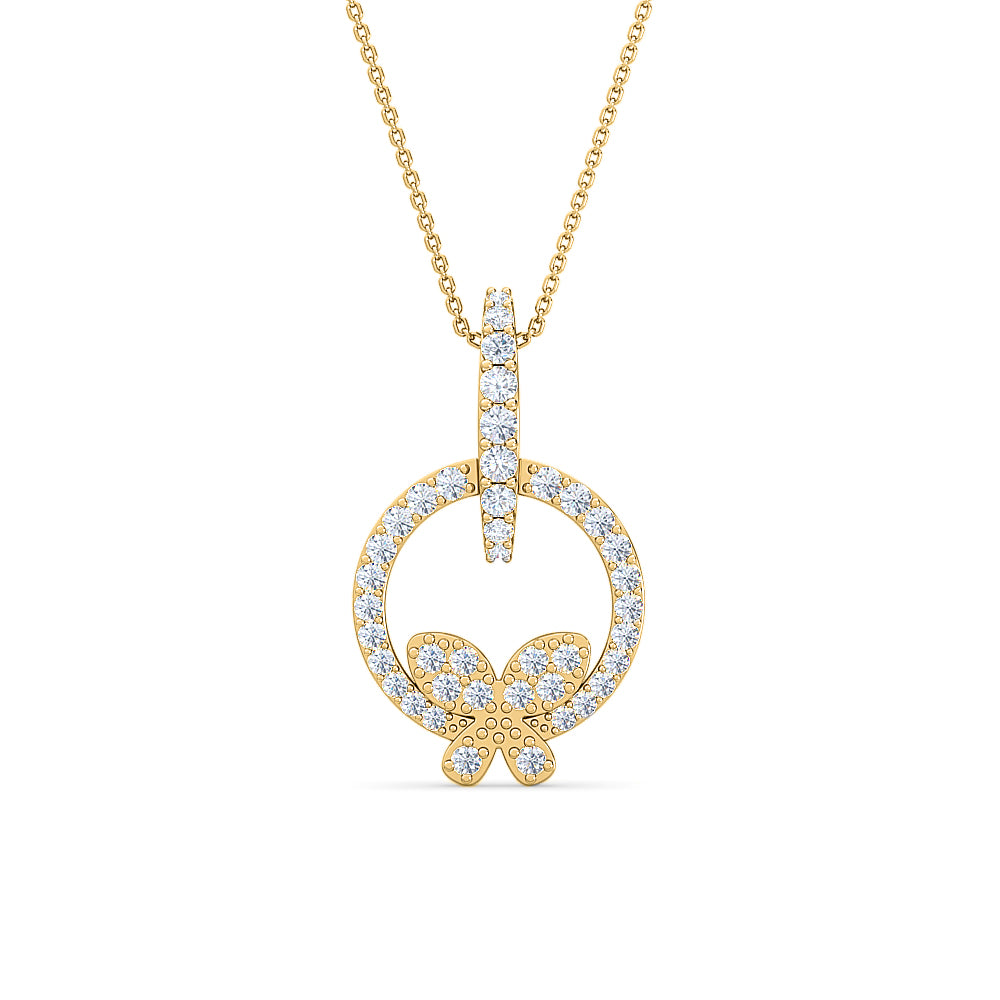 butterfly on circle diamond pendent | sparkling circular butterfly shape diamond jewelry