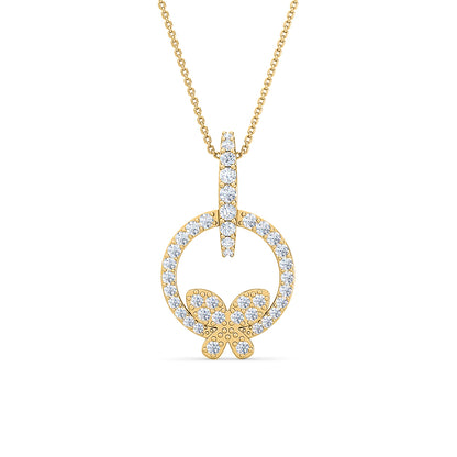 Butterfly on Circle Diamond Pendent | Sparkling Circular Butterfly Shape Diamond Jewelry