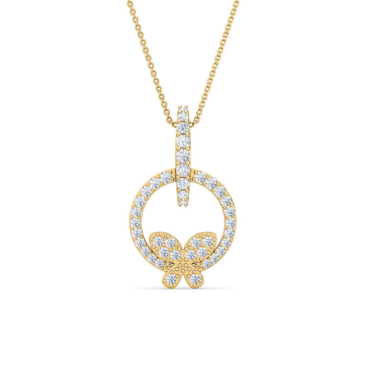 Butterfly on Circle Diamond Pendent | Sparkling Circular Butterfly Shape Diamond Jewelry