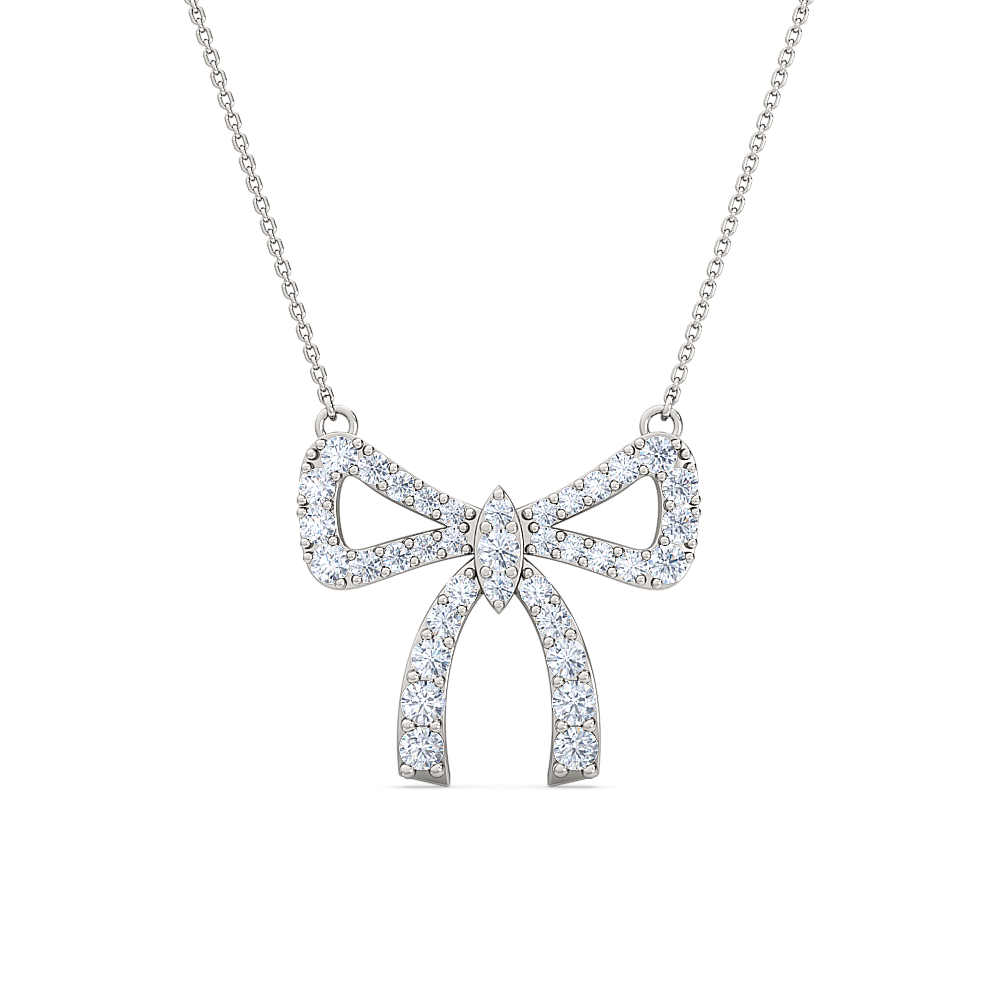 bow diamond pendant | round diamond delicate bow statement jewelry