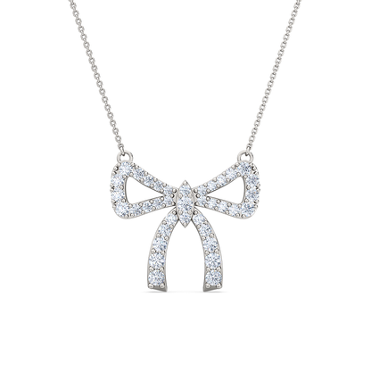 Bow Diamond Pendant | Round Diamond Delicate Bow Statement Jewelry