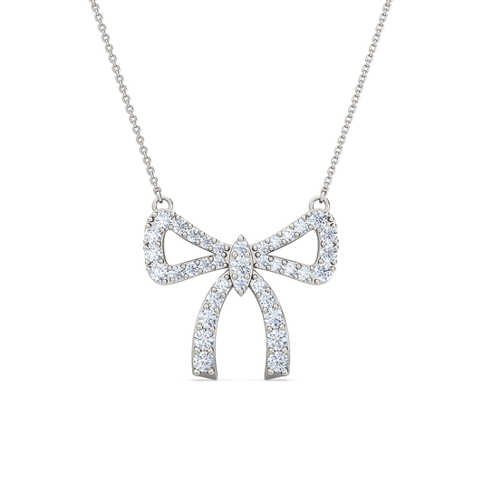 Bow Diamond Pendant | Round Diamond Delicate Bow Statement Jewelry
