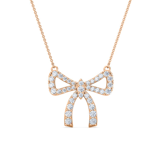 Bow Diamond Pendant | Round Diamond Delicate Bow Statement Jewelry