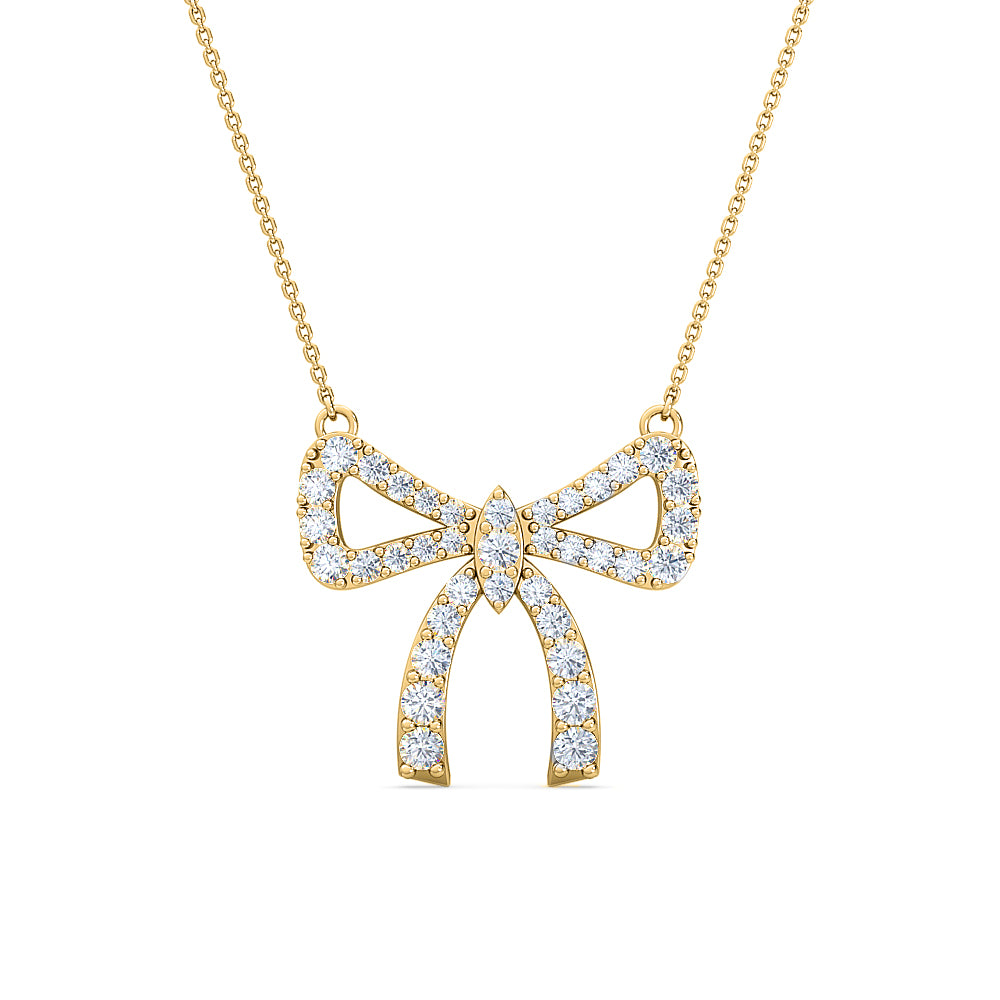 bow diamond pendant | round diamond delicate bow statement jewelry
