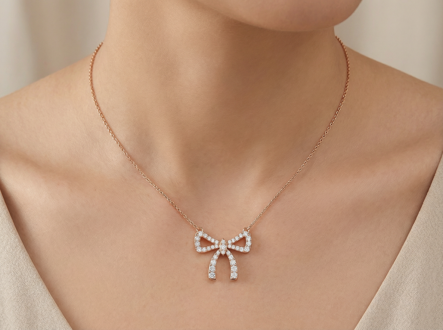bow diamond pendant | round diamond delicate bow statement jewelry