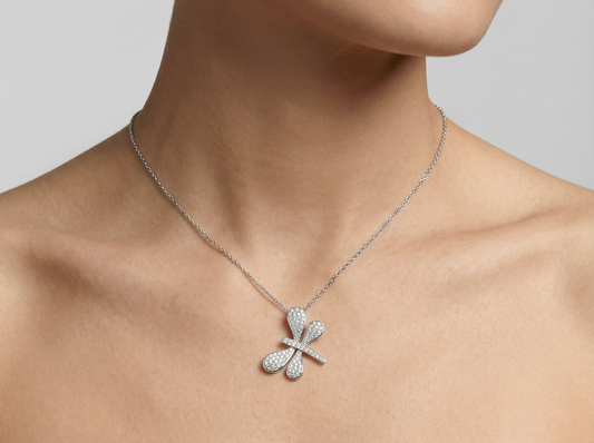 Dragonfly Diamond Pendant | Round Cut Diamond Stunning Statement Jewelry
