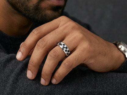 Men’s Black and White Diamond Band | Princess Cut Contrast Design
