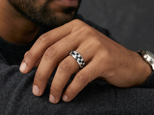 Men’s Black and White Diamond Band | Princess Cut Contrast Design