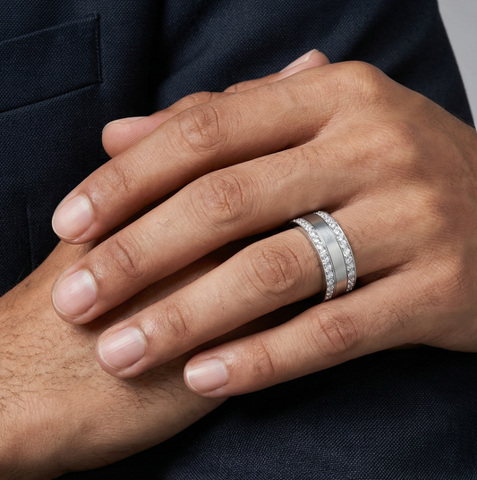 Men’s Double Channel Round Diamond Band | Wide Multi Row Design