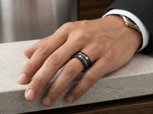 Men’s Black Finish Diamond Band | Dual Tone Wrap Design