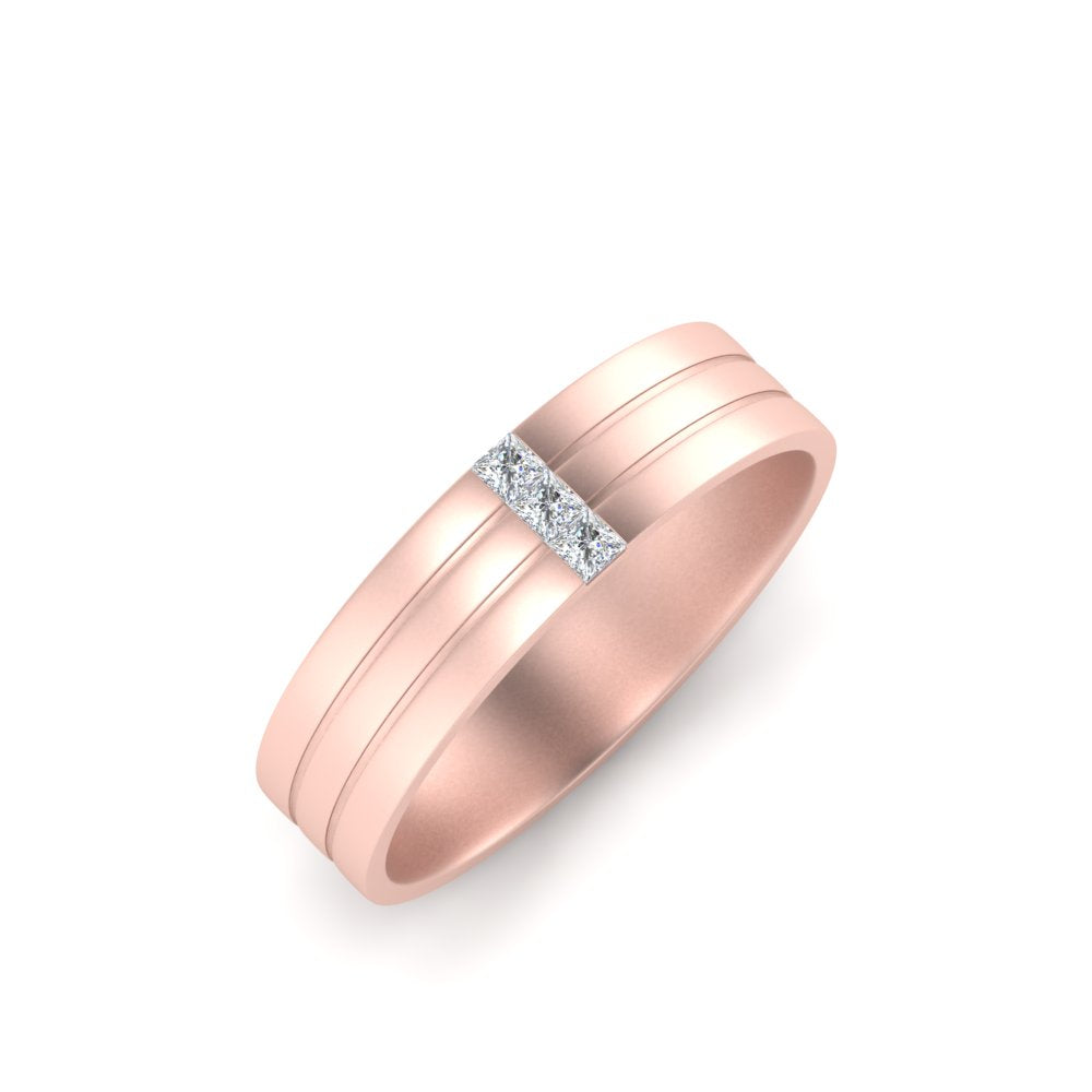men’s three stone princess cut diamond wedding band | matte finish channel setting