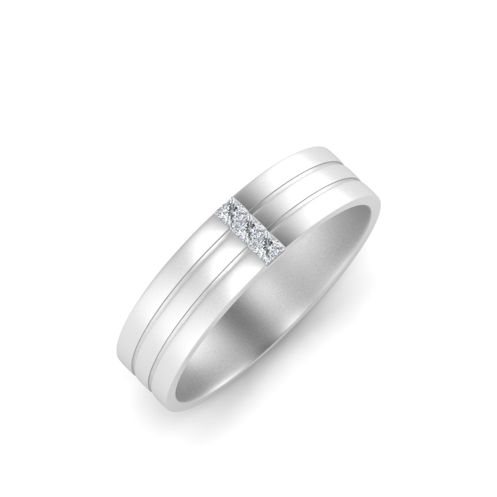 men’s three stone princess cut diamond wedding band | matte finish channel setting