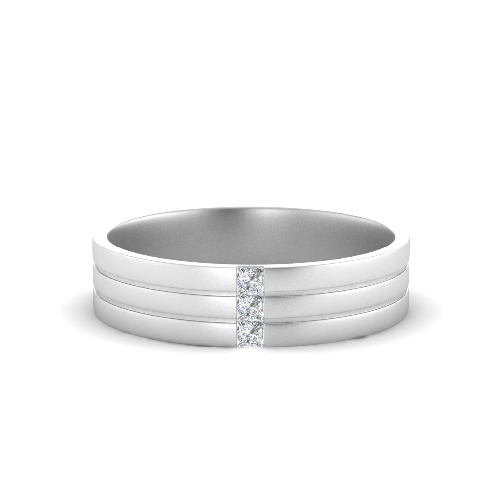 men’s three stone princess cut diamond wedding band | matte finish channel setting