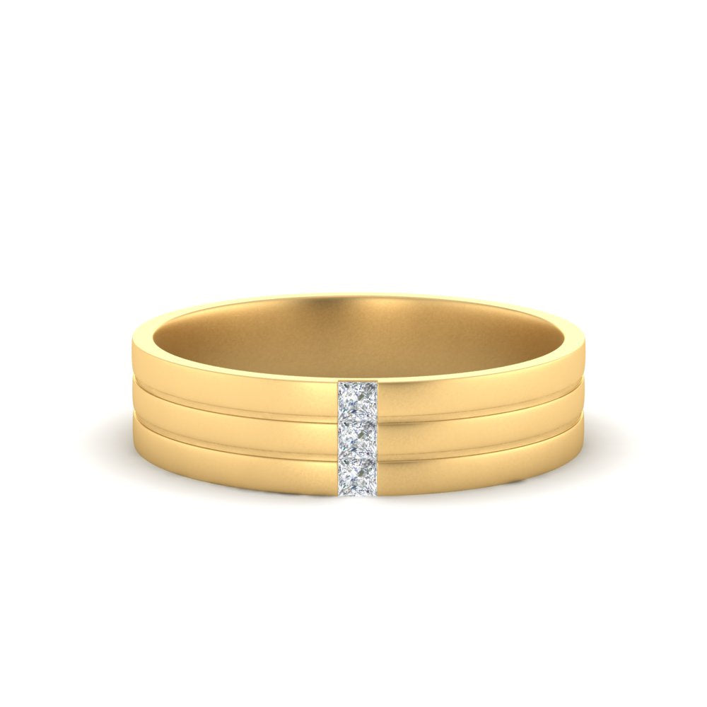 men’s three stone princess cut diamond wedding band | matte finish channel setting