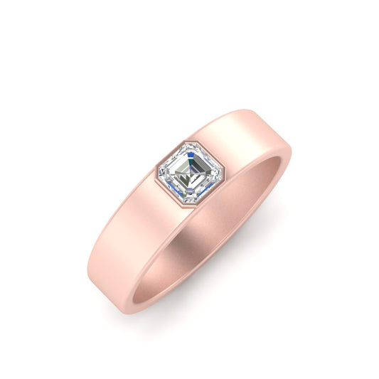 Men’s Asscher Cut Solitaire Diamond Wedding Ring | Bezel Set Modern Design