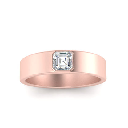 Men’s Asscher Cut Solitaire Diamond Wedding Ring | Bezel Set Modern Design