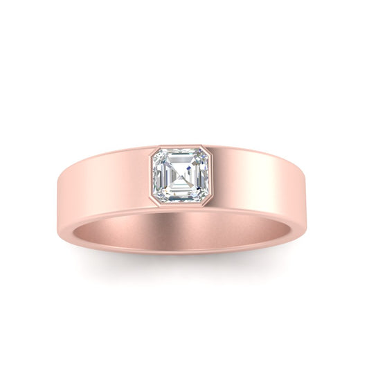 Men’s Asscher Cut Solitaire Diamond Wedding Ring | Bezel Set Modern Design
