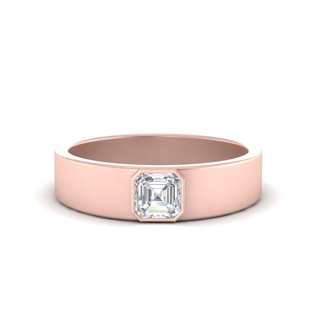 men’s asscher cut solitaire diamond wedding ring | bezel set modern design