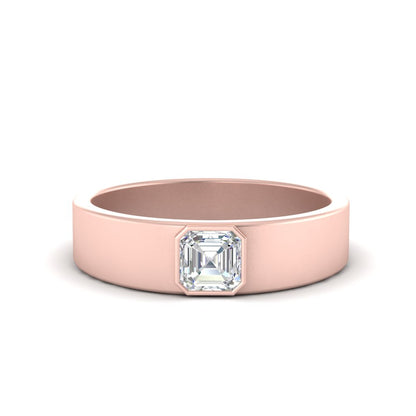 Men’s Asscher Cut Solitaire Diamond Wedding Ring | Bezel Set Modern Design
