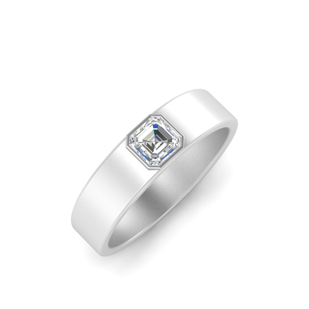 men’s asscher cut solitaire diamond wedding ring | bezel set modern design