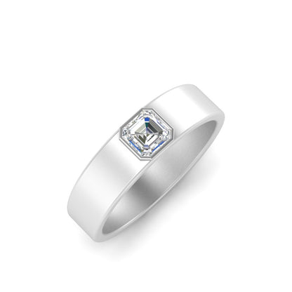 Men’s Asscher Cut Solitaire Diamond Wedding Ring | Bezel Set Modern Design