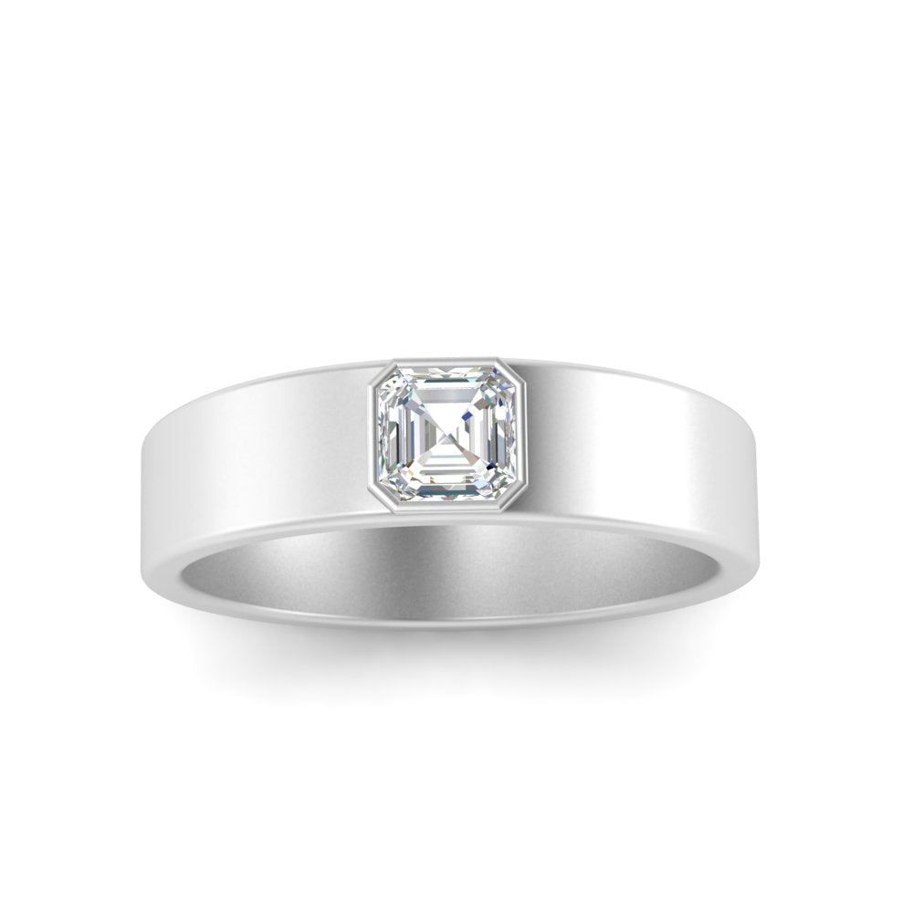 men’s asscher cut solitaire diamond wedding ring | bezel set modern design