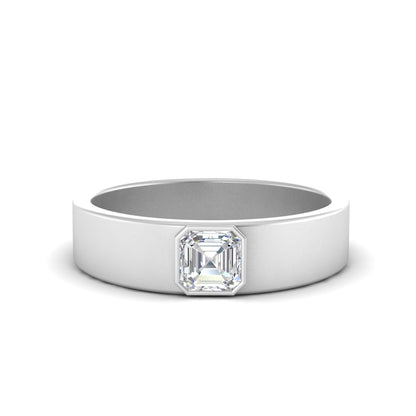 Men’s Asscher Cut Solitaire Diamond Wedding Ring | Bezel Set Modern Design