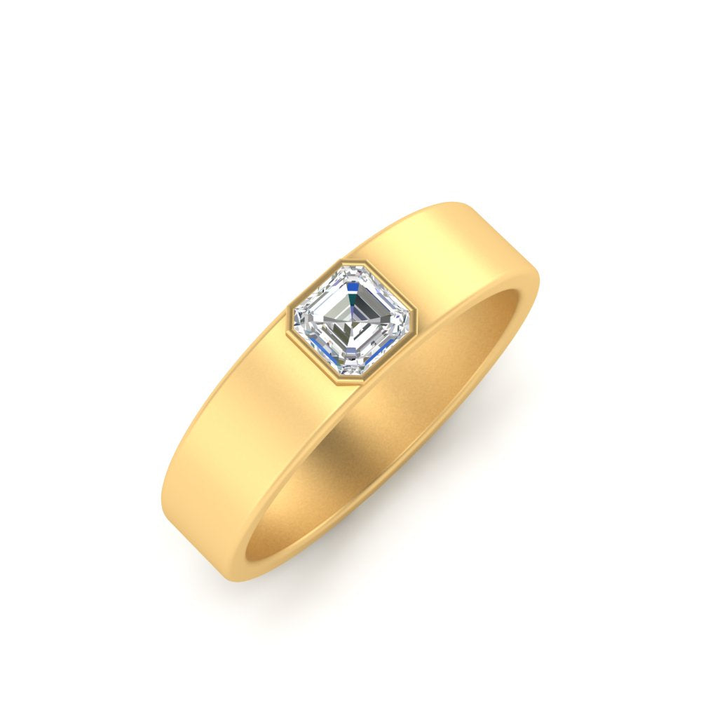 men’s asscher cut solitaire diamond wedding ring | bezel set modern design